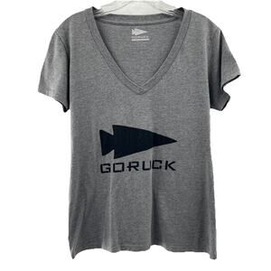 Go Ruck Women’s Short Sleeve Cotton Blend V Neck Gray Tee Hiking Size Large
